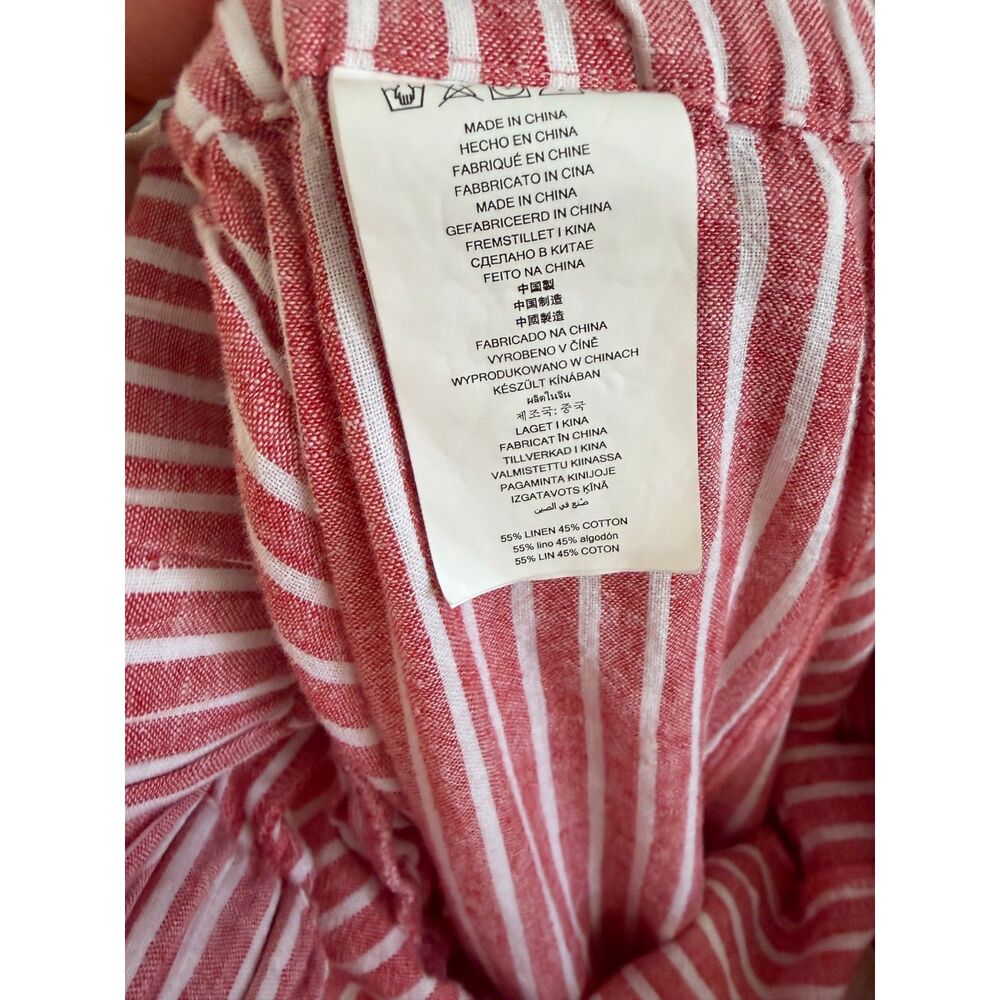 Michael Kors Red Striped Linen Cotton Wide Leg Crop Pants Size 10